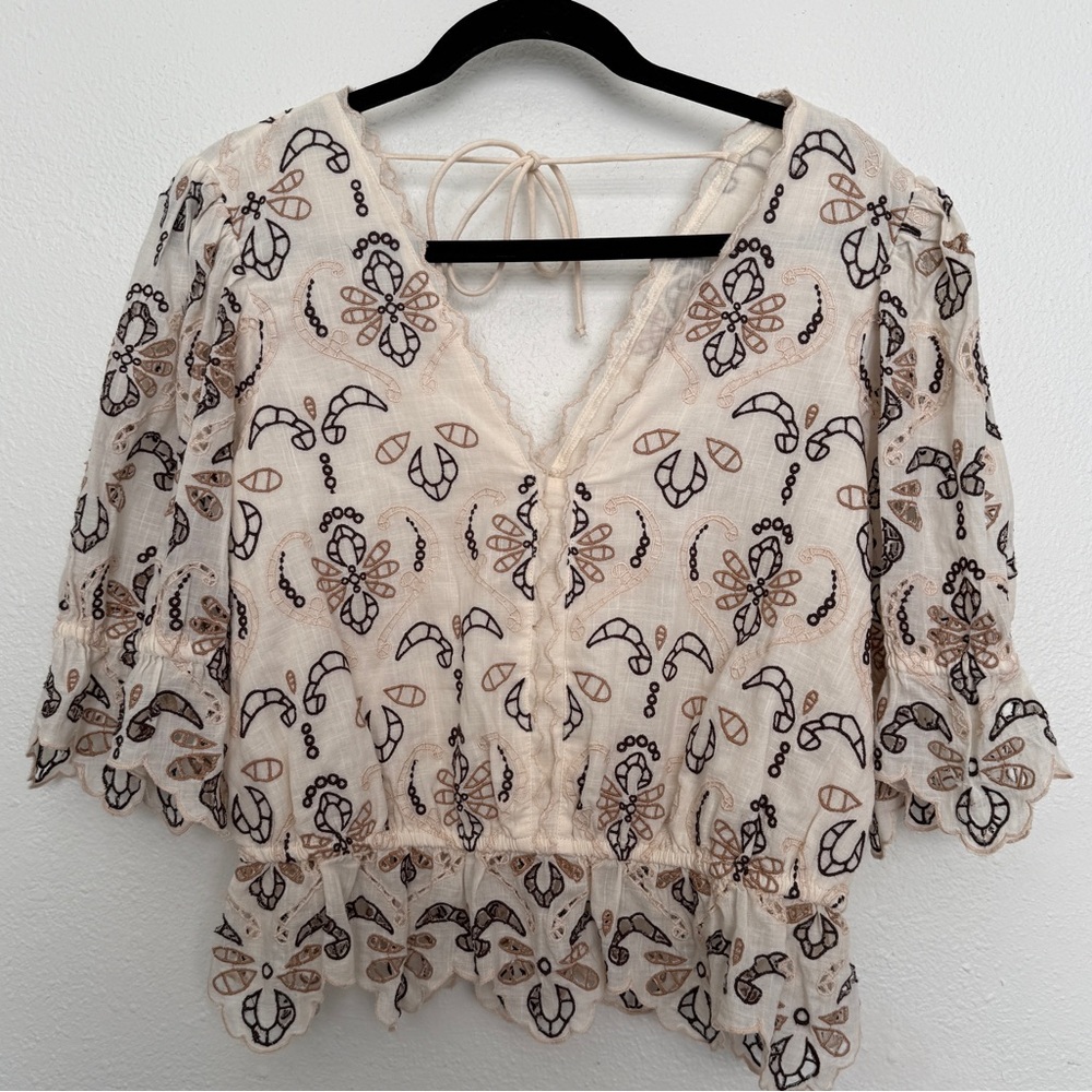 By Anthropologie Eyelet Embroidered Boho Fairycore Blouse - Picture 5 of 9